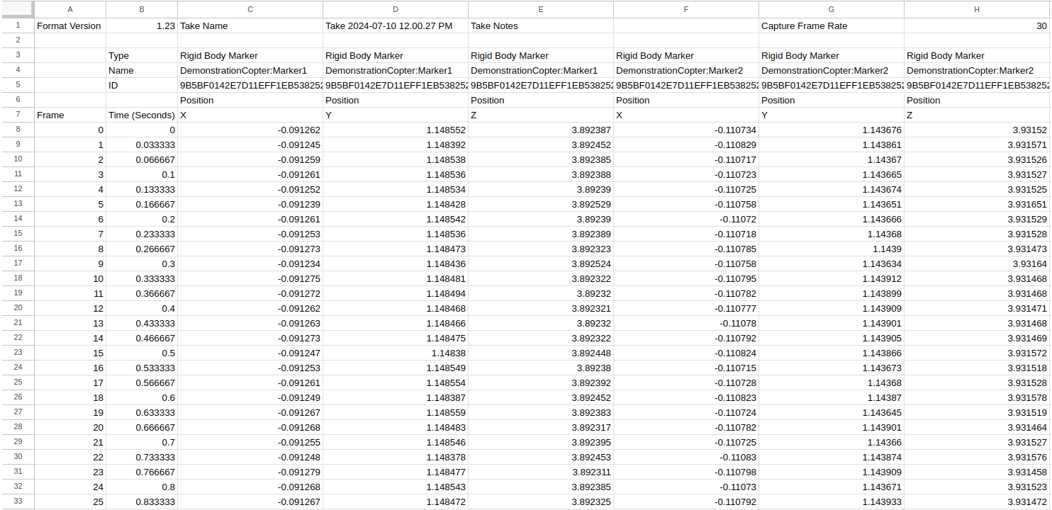 Mocap csv file